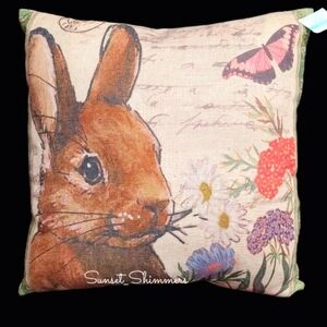 18" Farmhouse Easter Bunny Rabbit Wild Flower Butterfly Throw Pillow Decor New